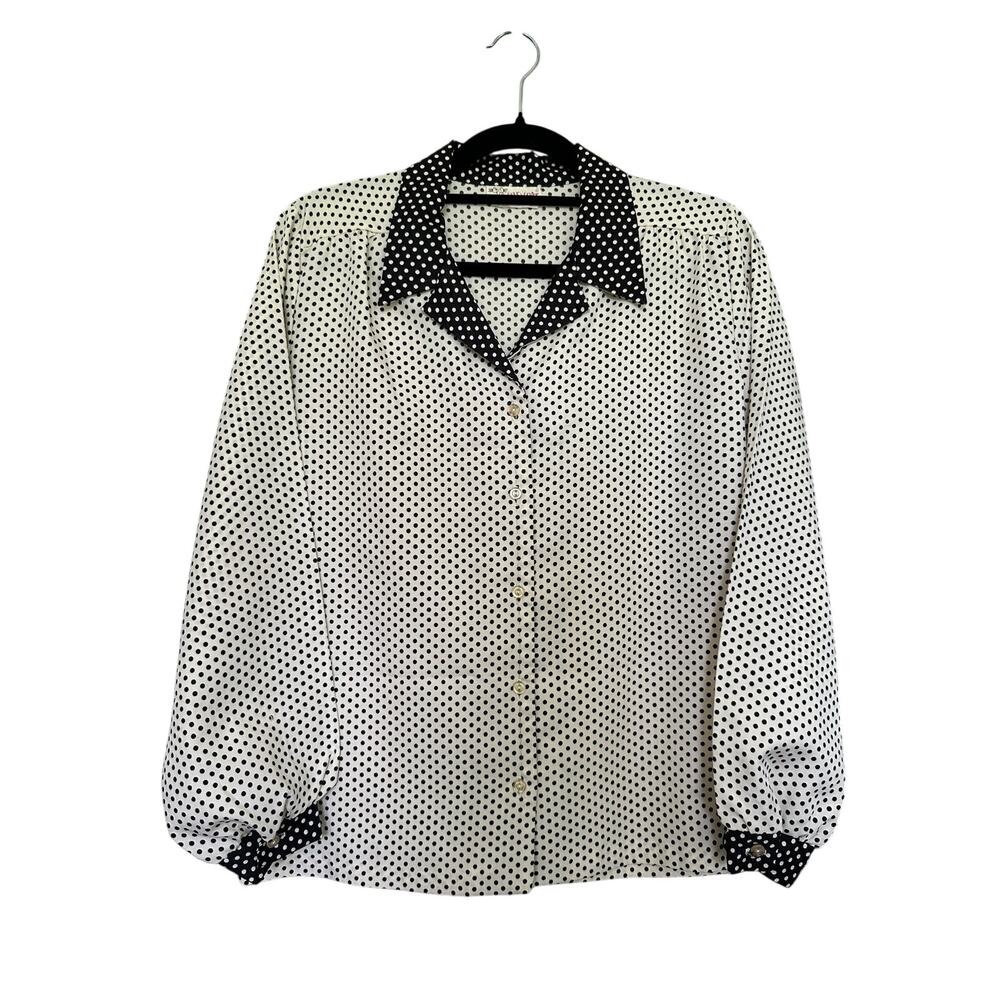 Vintage 70s Alley Cat by Betsey Johnson Black White Polka Dot Button Front Shirt